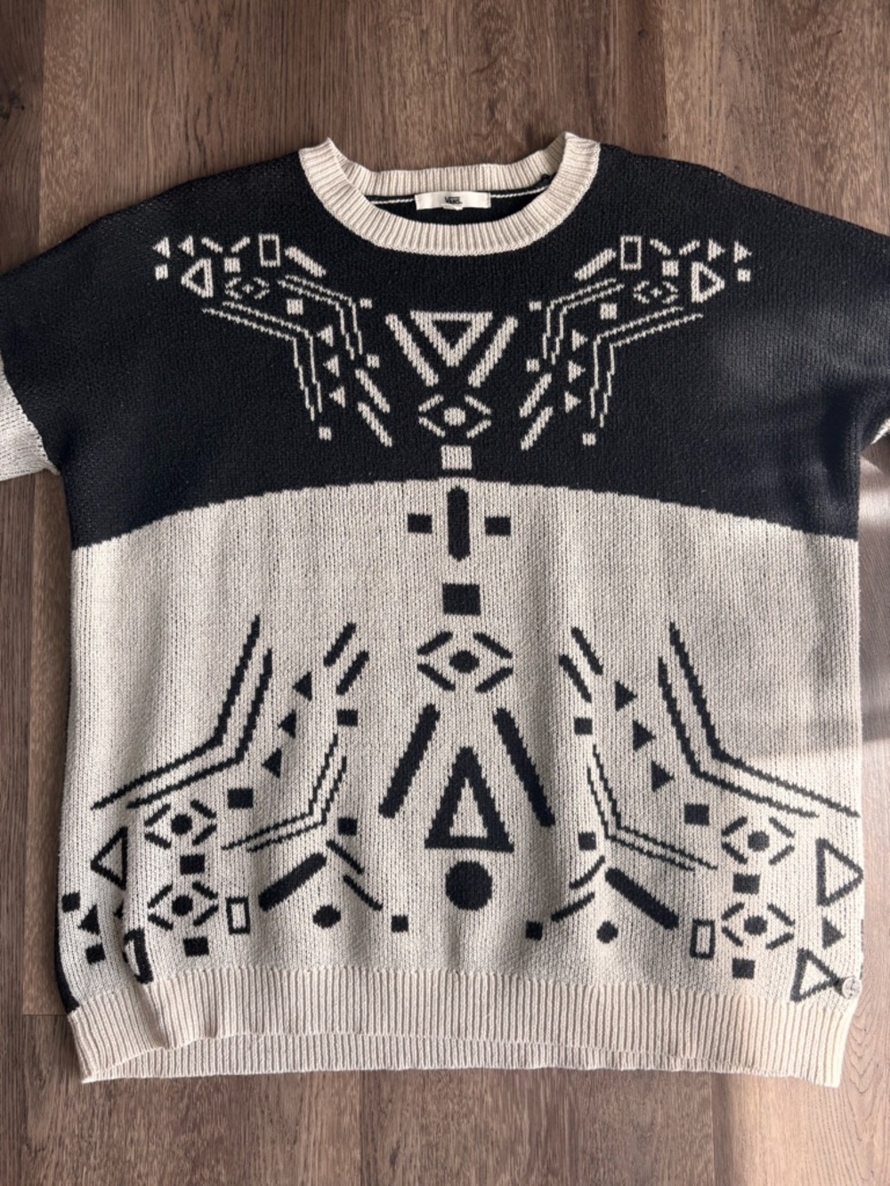 Vans Black and Cream Geometric Crewneck Knit Sweater